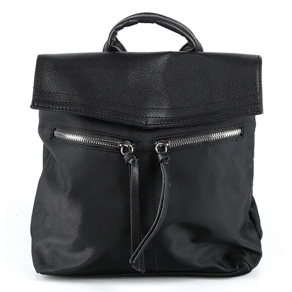 Botkier | Black Trigger Mini Nylon & Vegan Leather Backpack "New York" Straps - Picture 1 of 8